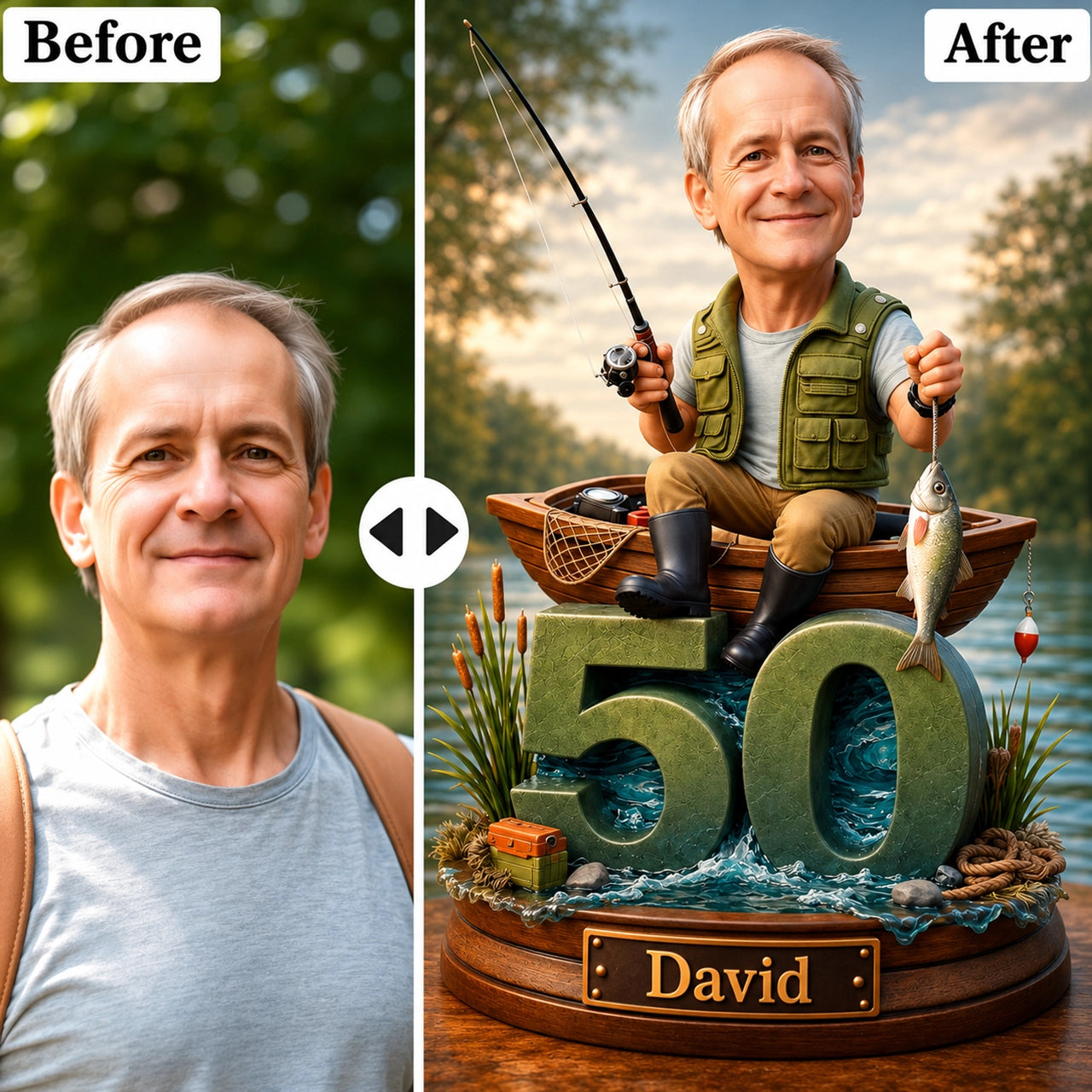 Fisherman Caricature from Photo - Personalized Gift for Him