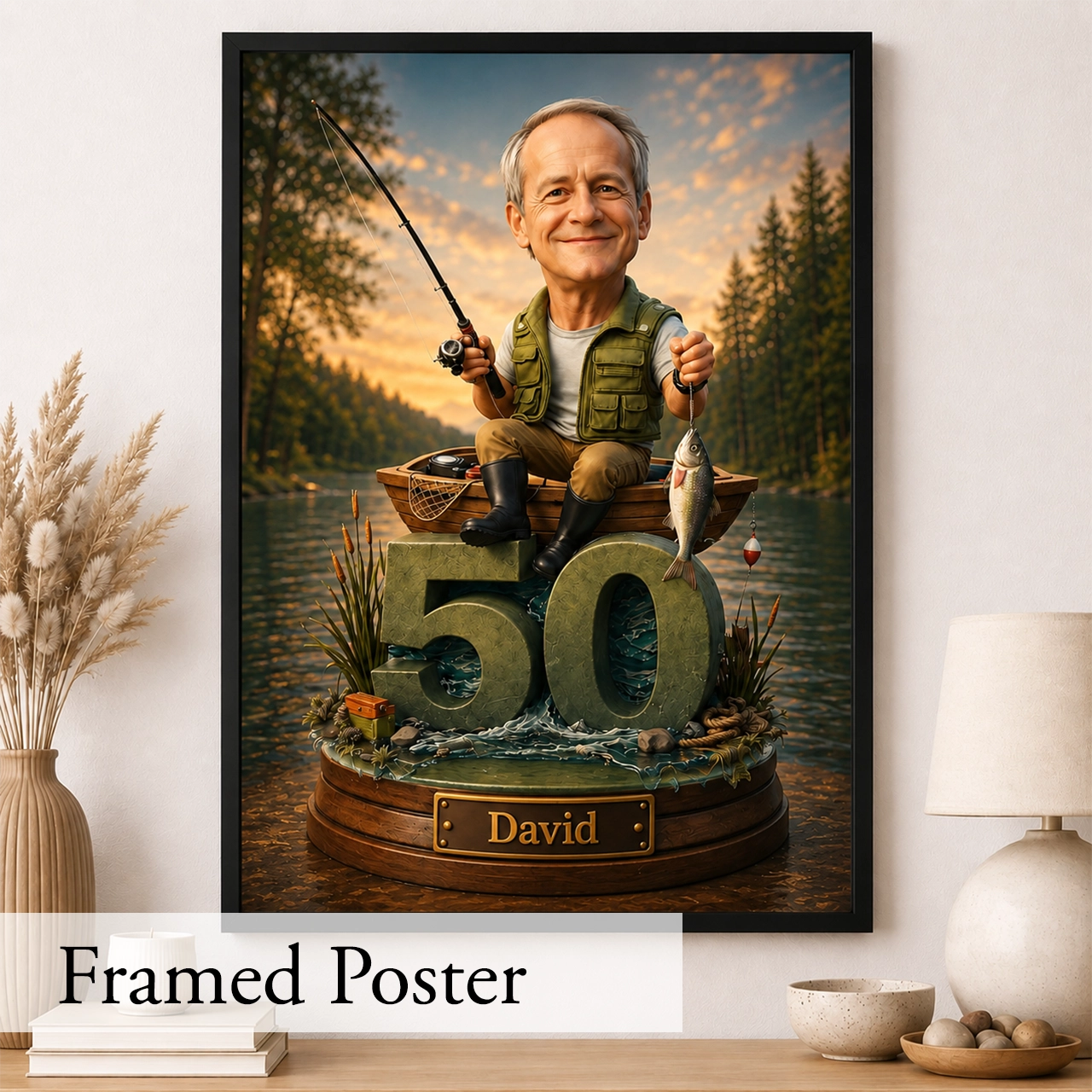 Fisherman Caricature from Photo - Personalized Gift for Him