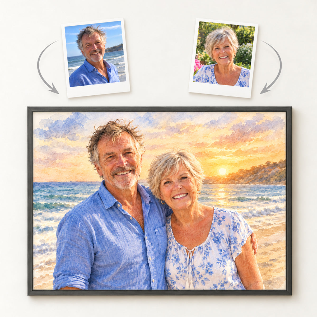 Custom Couple Portrait from Two Photos | Combine Separate Photos into One Portrait | Anniversary & Wedding Gift | Canvas or Poster