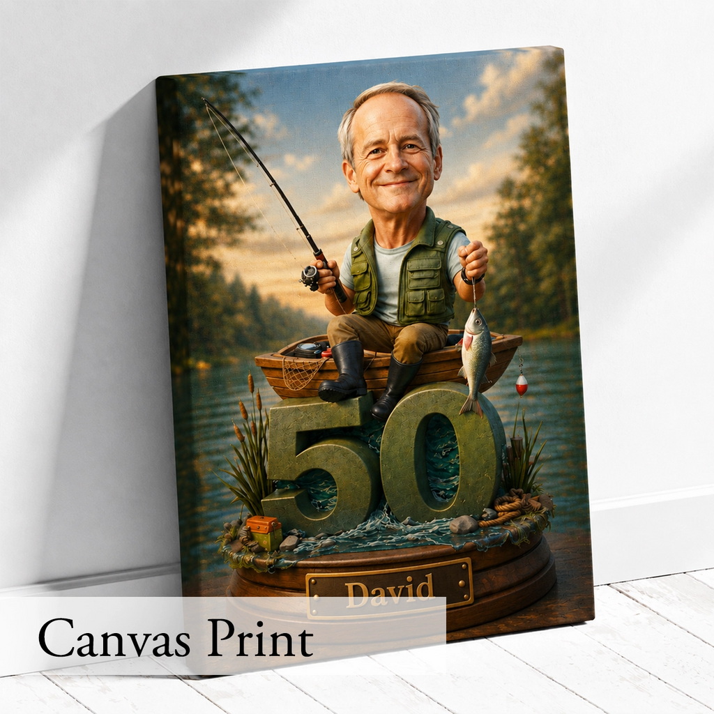 Fisherman Caricature from Photo - Personalized Gift for Him
