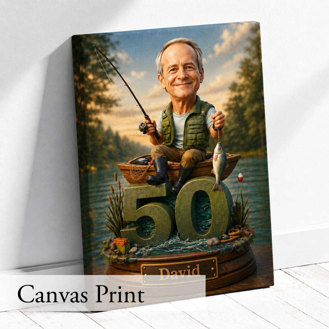 Fisherman Caricature from Photo - Personalized Gift for Him