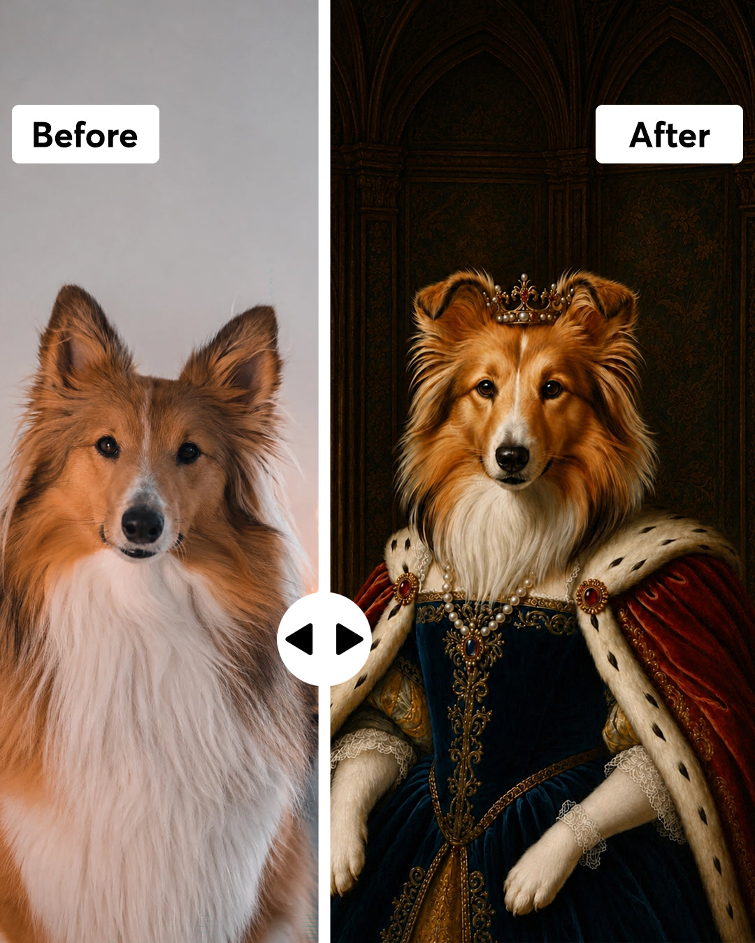 Customised Royal Dog Portrait from Photo - Charming Gift for Dog Lovers