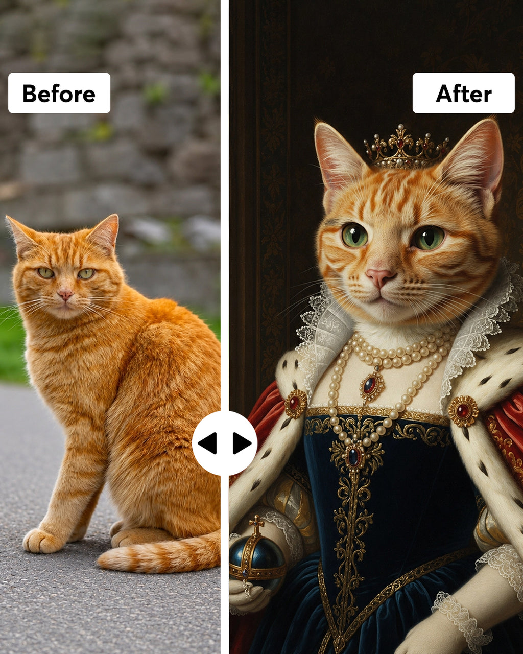 Royal Cat Portrait from Photo - Personalized Pet Gift