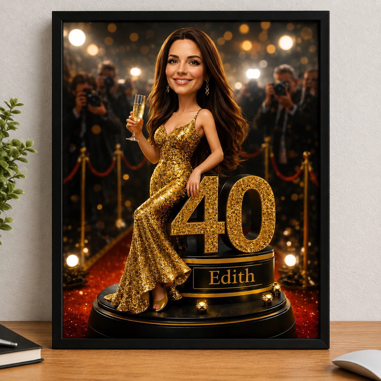Custom portrait. A birthday gift for a woman. Red Carpet