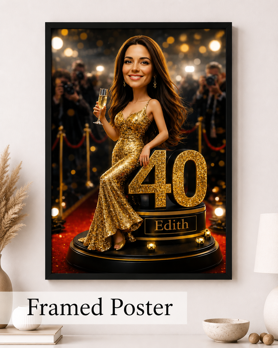 Custom portrait. A birthday gift for a woman. Red Carpet