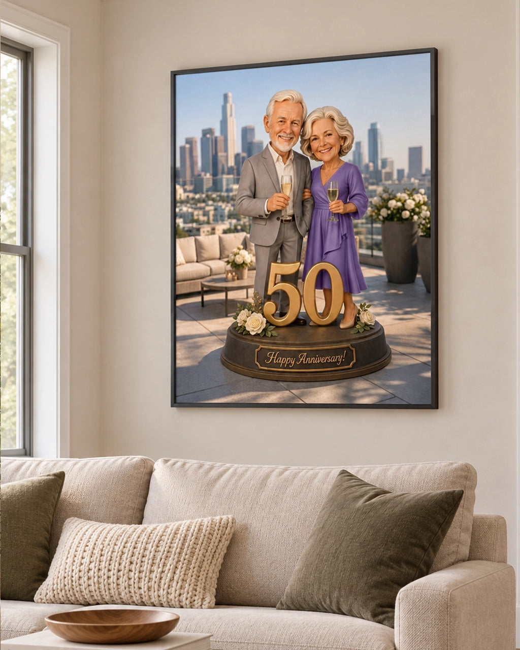 Anniversary Couple Portrait from Photo | Personalized Canvas Print | Anniversary Gift | Elegant Custom Portrait