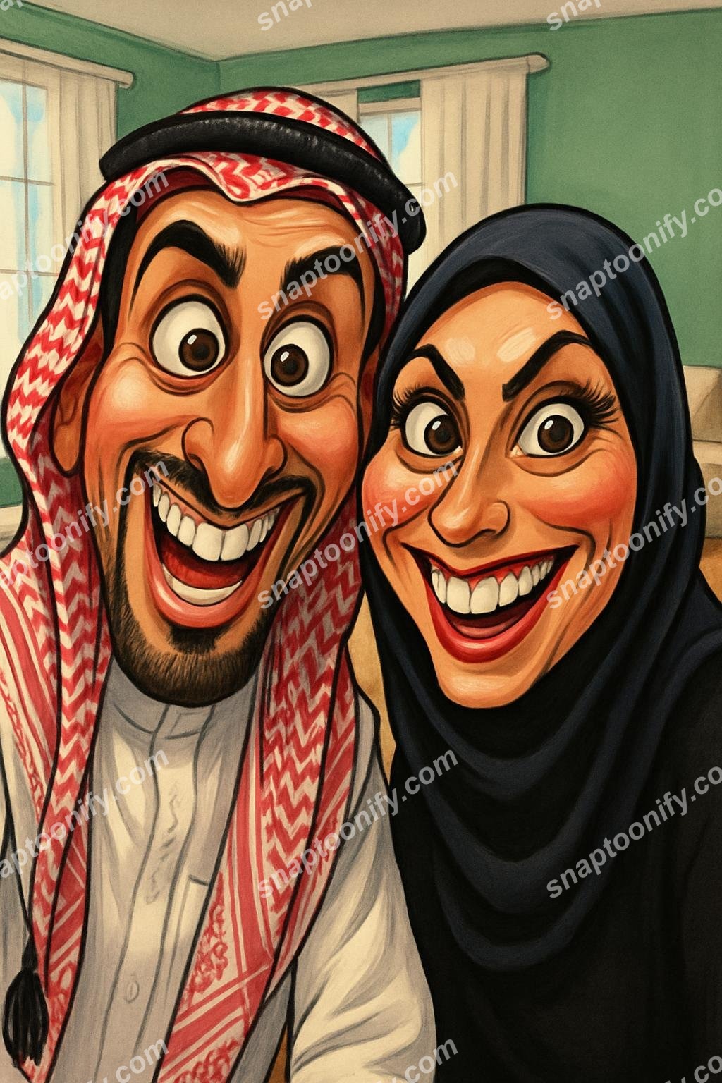 كاريكاتير مضحك للزوجين من صورة | طباعة قماشية مخصصة | بورتريه بأسلوب عتيق | هدية ذكرى سنوية