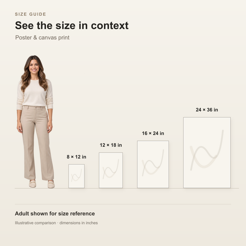 Print sizes in inches shown next to a smiling adult for reference