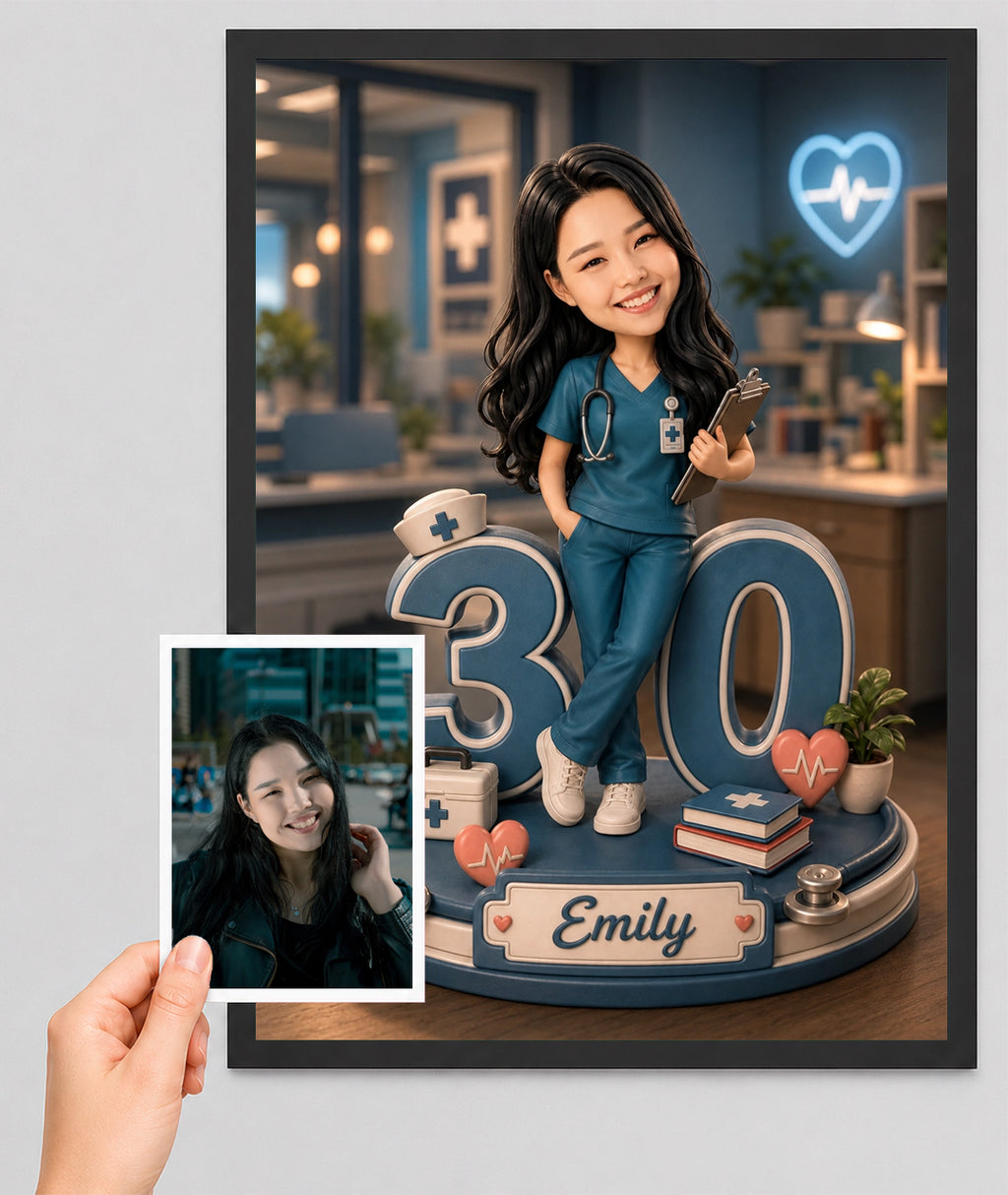 Female Doctor Caricature from Photo - Personalized Gift for Her