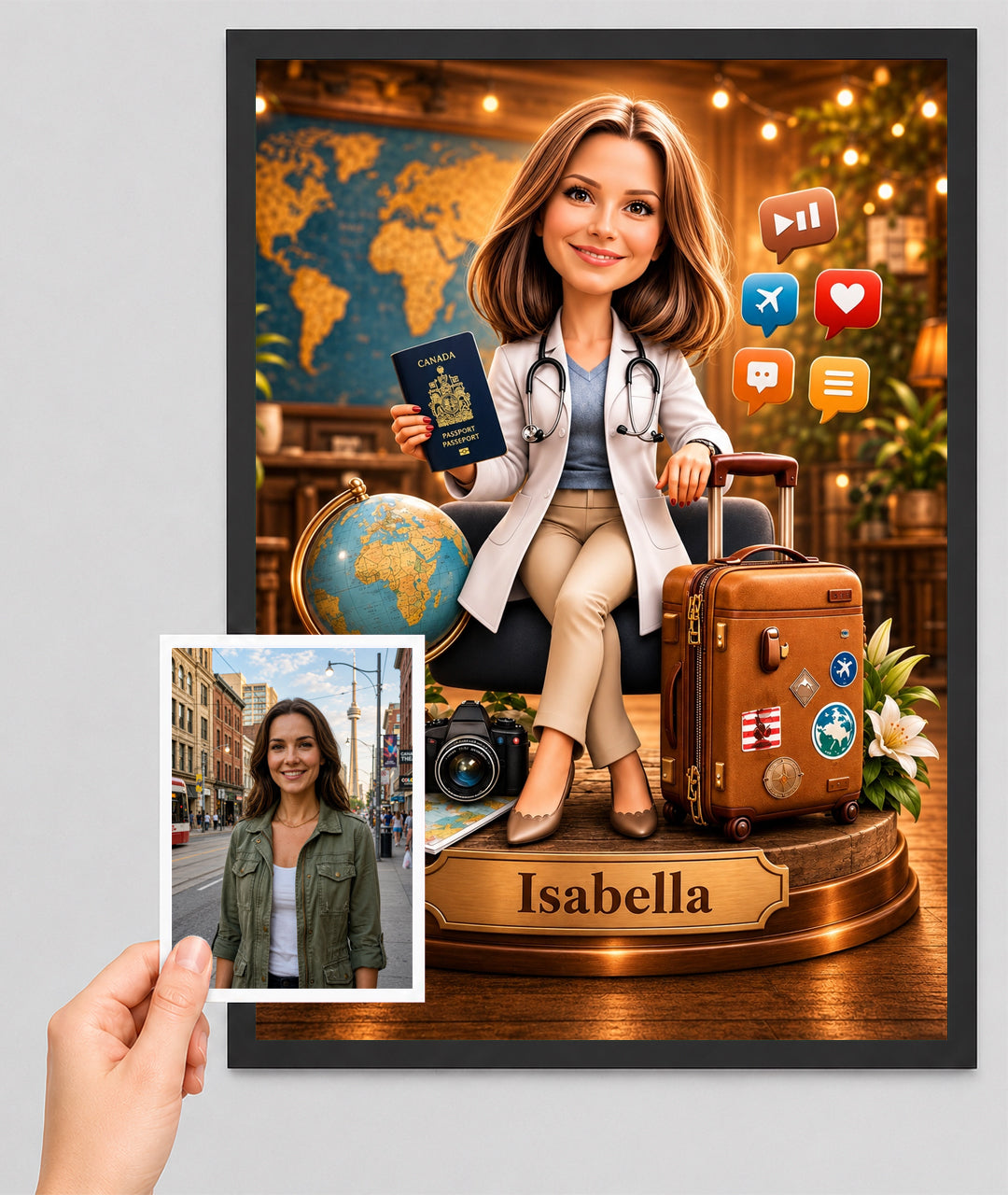 Traveler Caricature from Photo - Personalized Gift for Her