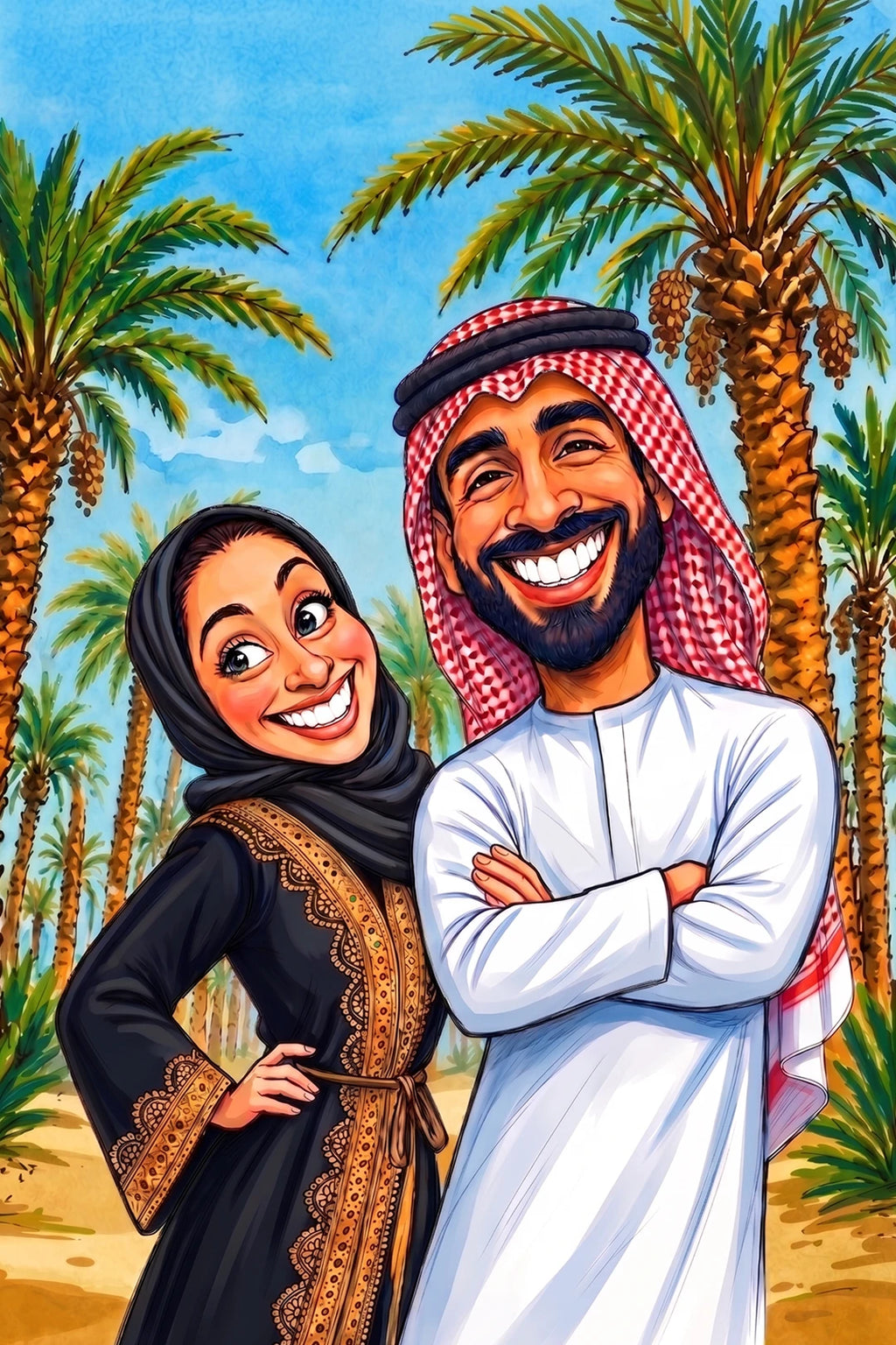 Personalized Gulf Couple Portrait – Custom Couple Gift