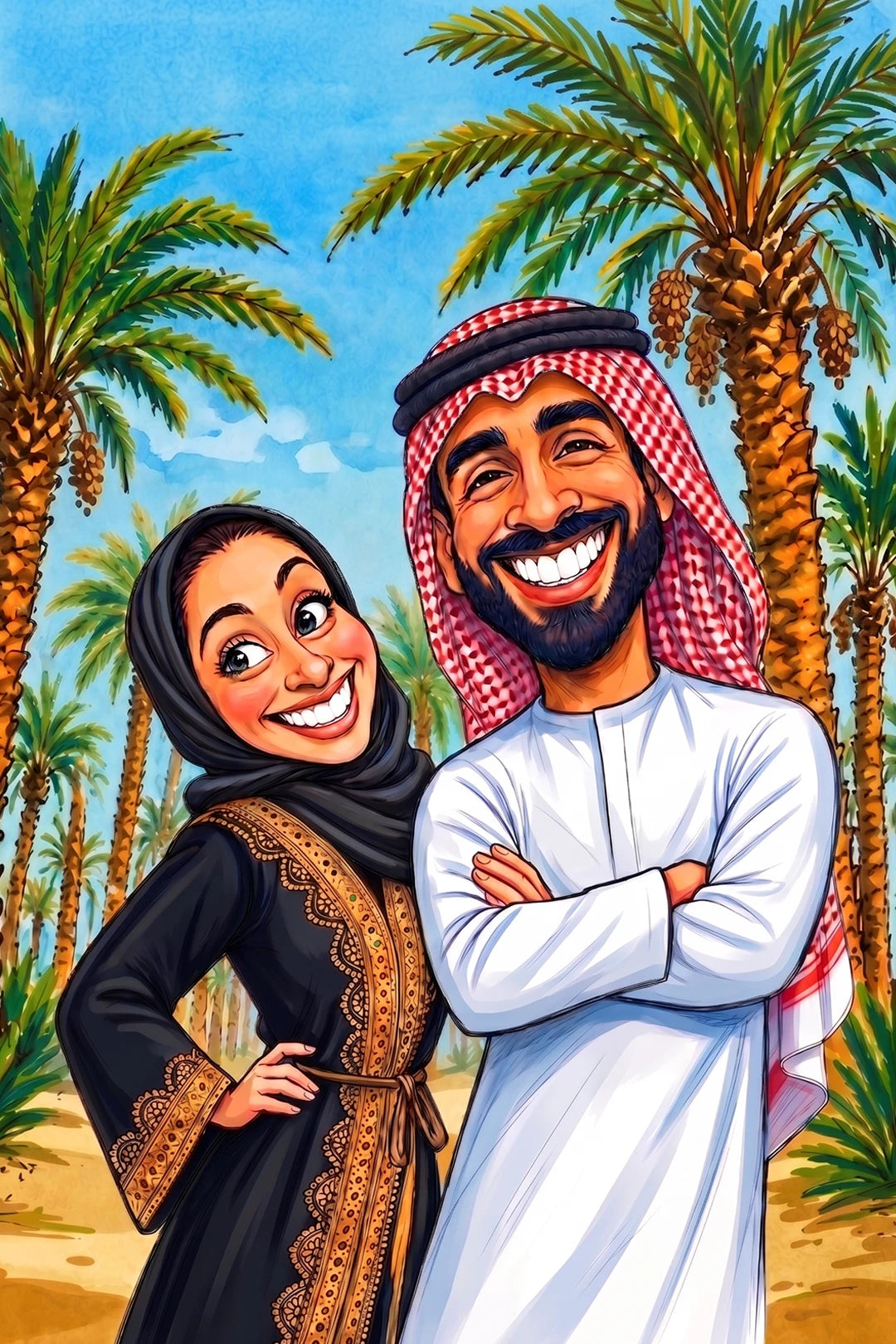 Personalized Gulf Couple Portrait – Custom Couple Gift