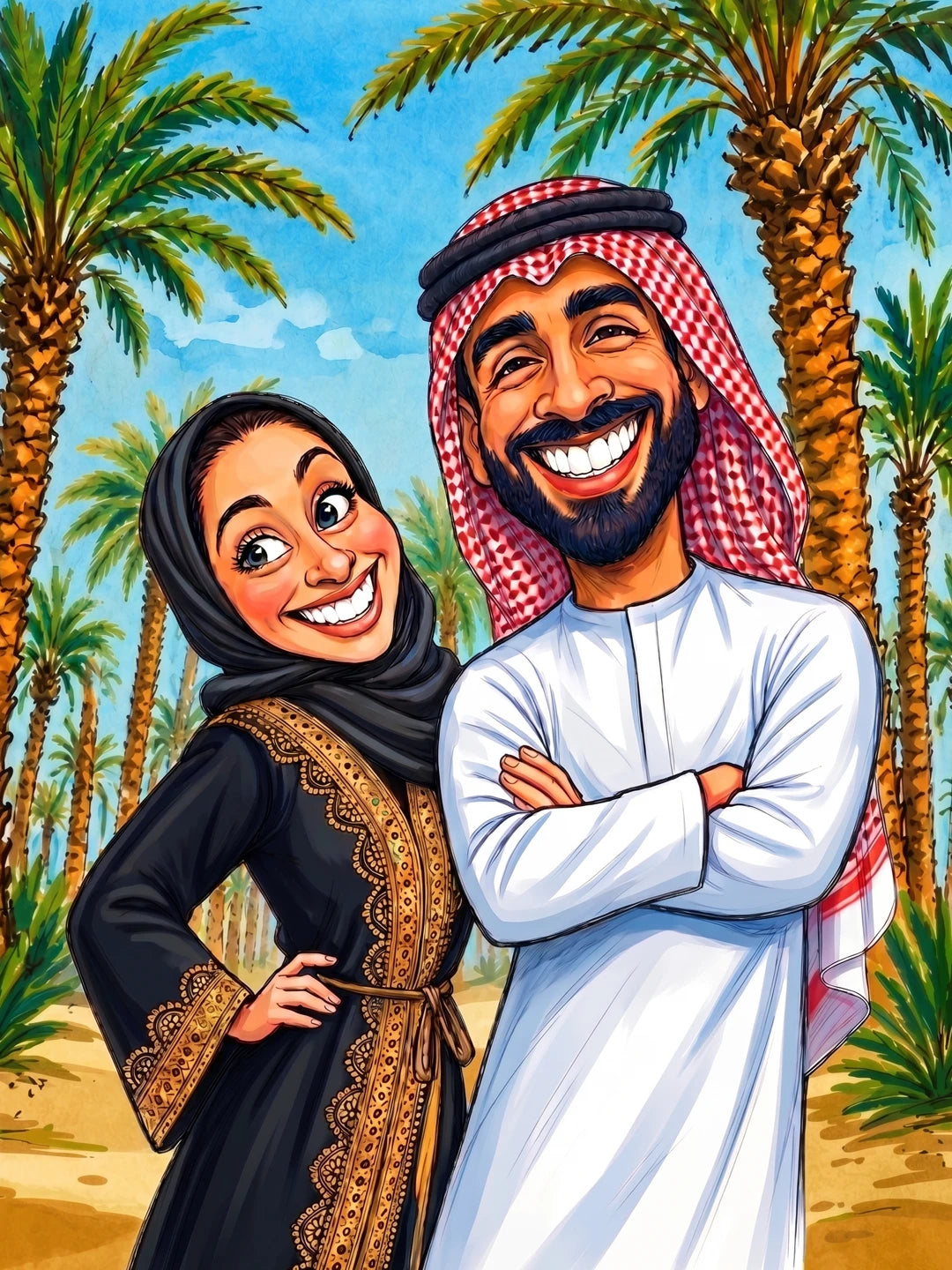 Personalized Gulf Couple Portrait – Custom Couple Gift